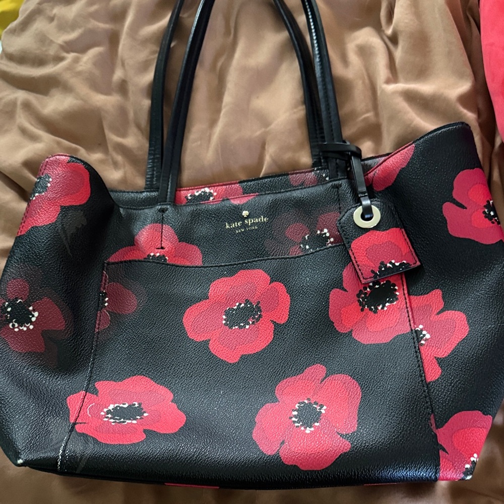 Kate Spade Black and Red Poppy Tote